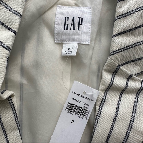 NWT GAP Linen Cotton Blend White Navy Blue Striped Blazer - Size 2 - Picture 7 of 7